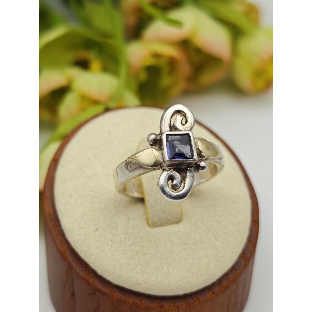 Amethyst Artisan Handmade Ring Women Size 8 Silver 18K Gold Victorian Scroll